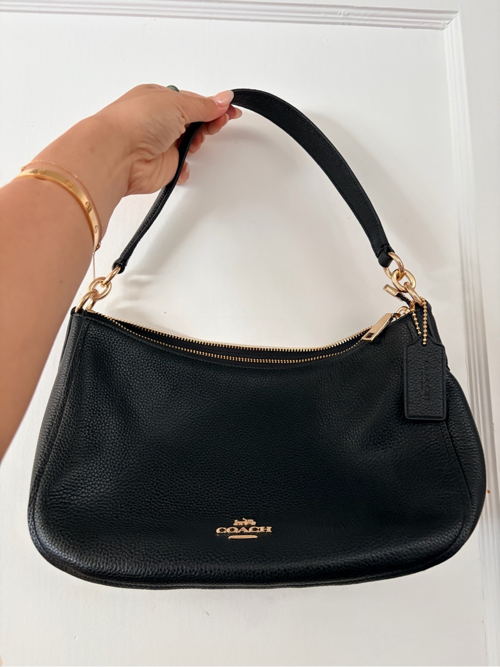 Coach Black Pebbled Leather Shoulder Bag with Gold Hardware